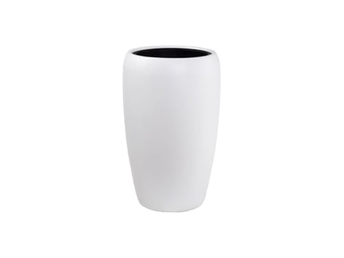 Moderne & Hochwertige Pflanzvase / Pflanzkübel – Fiberglas - Mit Einsatz – Indoor & Outdoor – Wetterbeständig & Frostsicher – Blumenkübel / Pflanzgefäß / Vase / Kübel (Matt Weiß, Höhe: 50cm)