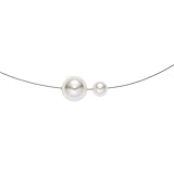 Elegante, modische Damenketten mit Schmuck Perlen: Feines, 5-reihiges silber farbendes Edelstahl-Collier mit versetzten klassischen weißen Swarovski-Perlen 6mm 8mm 10mm in rund