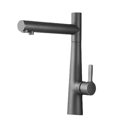 Grifo de cocina de latón puro para agua filtrada con caño giratorio de acabado gris premium