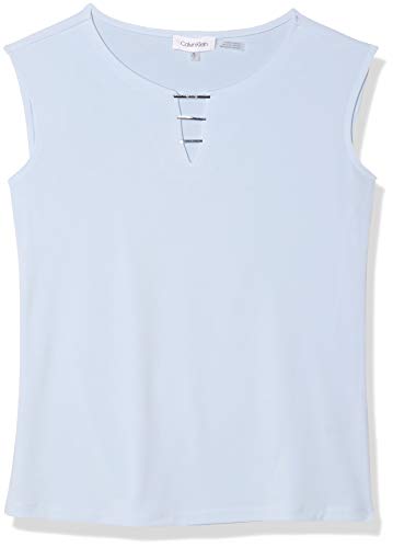 Calvin Klein Women's Sleeveless Blouse with Keyhole, Cashmere Blue, Medium
