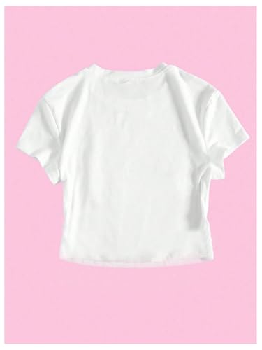 Girl's Letter Bow Graphic Tees Short Sleeve Crewneck Cute Shirts for Teen Girls Trendy2