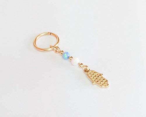 Gold Hamsa Navel Hoop Dangle Belly Button Ring Opal Handmade Boho Piercing Jewelry #TOP2