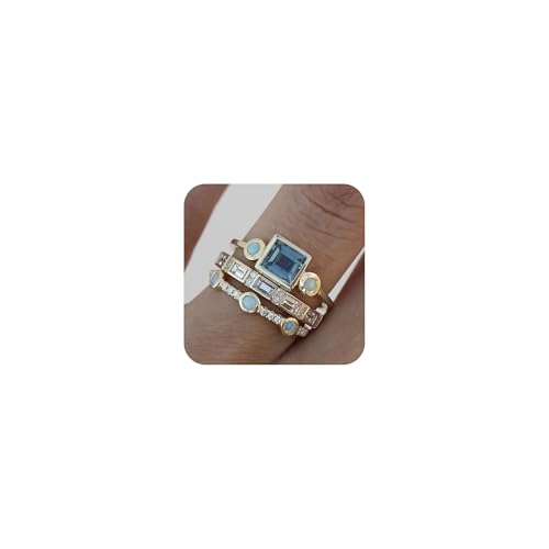 Tuwiqsdi 3 Pcs Rings Set Fashion Jewelry 18K Gold Plated Shiny Perfect Cut CZ Crystal Diamond Opal Wedding Stackable Rings Set Size 5-11 for Women(8)