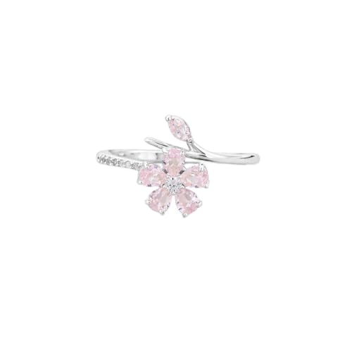 Flower Leaf American Diamond Ring for Women Free Size Stainless S...