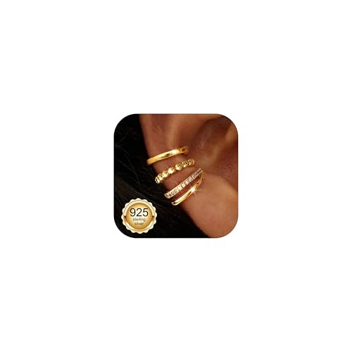 Image of Chriscoco 3Pcs S925 Sterling Silver Ear Cuff No Piercing for Women Adjustable Clip On Earrings Fake Earrings Cartilage Helix Wrap Earring Fake Piercings 14K Gold Plated Cuff Earring for Women