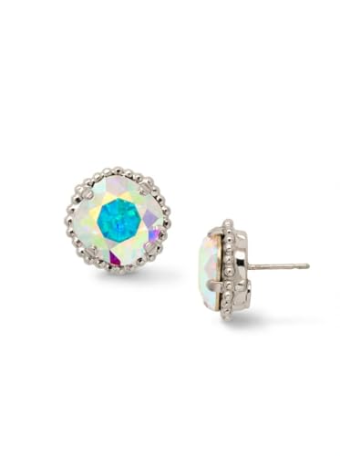 Sorrelli Crystal Aurora Borealis Cushion-Cut Stud Earrings, Vintage-Inspired Crystal Studs with Decorative Edged Border, Post Back