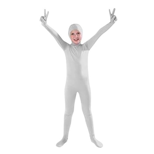 Traje de cuerpo completo para cosplay, disfraz de escenario, sin costuras, elástico, para actuaciones de cosplay, diseño de cara (gris, 130)
