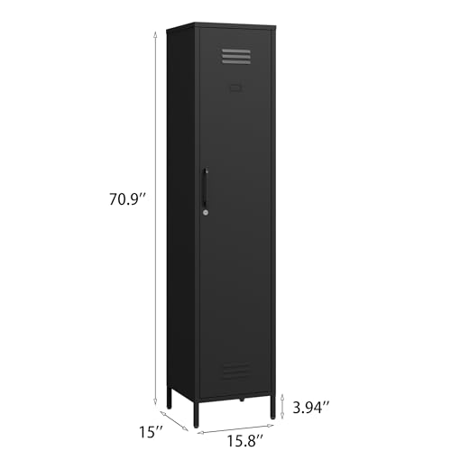 Elitehouse Tall Single Door Metal Locker with Adjustable Shelves, White Tall Metal Locker Storage Cabinet,Easy Assembly for Living Room Bedroom (15.8”W x 15”D x 70.9”H )