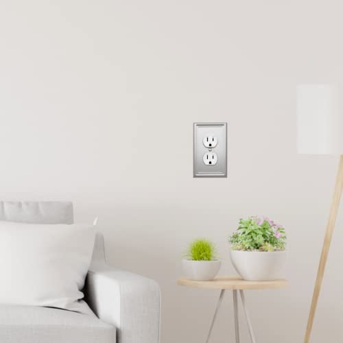 Okawyc Single Duplex Outlet Cover Plate, 4-Pack Brushed Nickel Metal Wall Plate 1 Gang, Light Switch Cover, For Receptacle Light Switch, Switch Cover Decorative Wallplate, Durable #TOP5