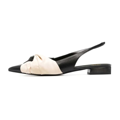 Pazzion Women Classic Knots Slingback Flats Closed Pointy Toe Elastic Strap Slip On Low Heel Pumps Dressy Prom Club Shoes Size 4-16 US2