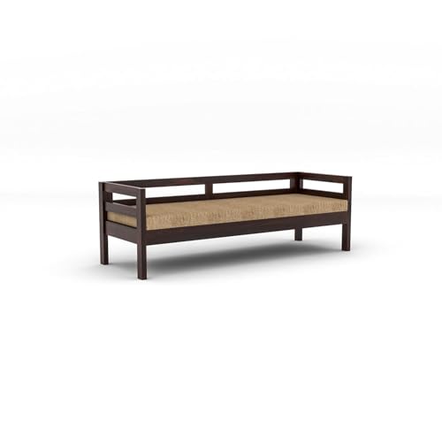 Image of ONIJA Solid Sheesham Wood 3 Seater Sofa Cum Diwan Couch Bed for Living Room Bedroom Furniture Three Seater Sofa Wooden Diwan Sofa Settee for Home, Hall, and Office (Walnut Finish)