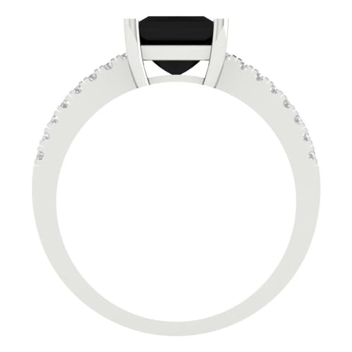 Clara Pucci 1.62 CT Princess Cut Natural Onyx Ring for Women in 14K White Gold, Solitairewith Accents Proposal Wedding Anniversary Designer Bridal Ring, Womens Solid Gold Ring4