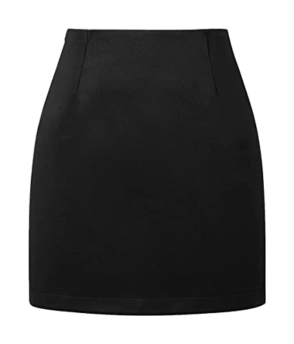seiveini Rock Damen Kariert Röcke Hohe Taille Bleistift Rock Elegant Midirock Herbst Winter Vintage Röcke mit Schlitz Bodycon Bleistiftrock Slim Fit Freizeitrock B Schwarz XS Cover
