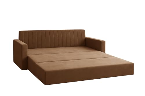 Image of Los Angeles Modern Velvet 3-Seater Sofa Cum Bed with Armrest, Multipurpose Convertible Sleeper Couch Sofa for Living Room, Bedroom & Office- Brown Color