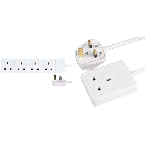 Pro Elec PEL00893 4-Gang Extension, White, 0.25 m Lead & Extension Lead One Gang Cable - 0.5 Meter, White