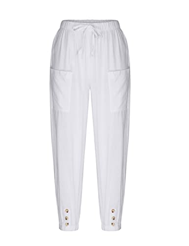 Bozanly Women's Casual Lantern Harem Loose Capris Pants Summer Yoga Slacks Trousers With Pockets(0681-White-M) #TOP4