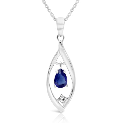 Planetys - Collier en Or Blanc 9 carats (375/1000) Saphir naturel et Diamant - Longueur 42-45 cm