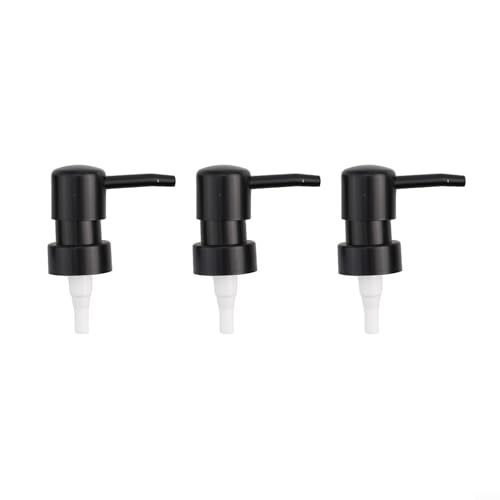 Lot de 3 têtes de pompe rondes en ABS avec filetage 28/400 pour bain, savon, cosmétiques, joint d'étanchéité étanche, longueur de pompe de 9 cm, noir