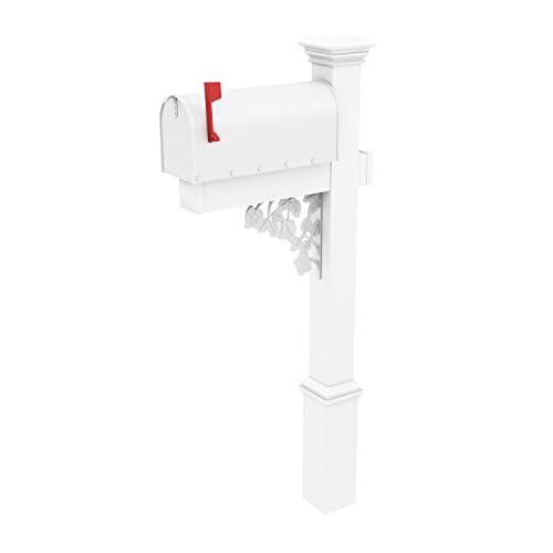 4Ever Products The Hoover Mailbox with White Vinyl Post Included Complete Decorative Curbside Mailbox System with Classic Traditional Style (White Mailbox)