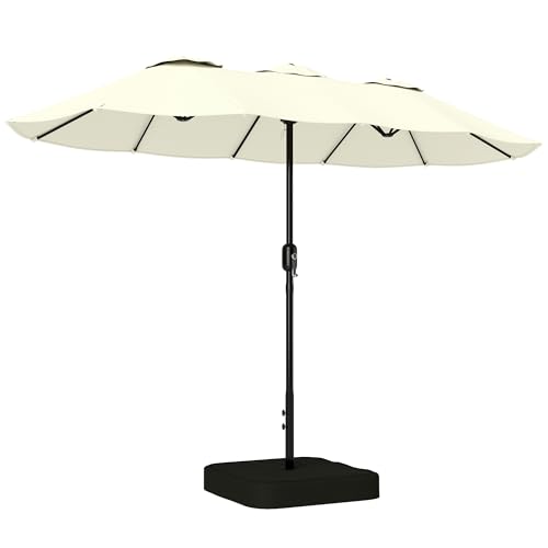 Outsunny Parasol de jardin extérieur 300x150cm avec base et sacs de sable - parasol double face rectangulaire avec protection UV 50+ - grand pare-soleil à...