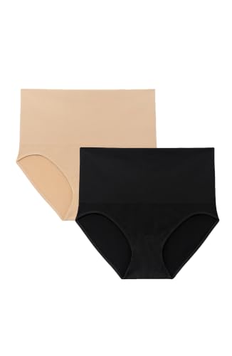 Motherhood Maternity Shaper Panty, Postpartum Underwear for Women, C Section Underwear, 2-Pack, Core Black/Essential Nude, Medium