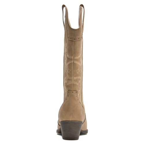 Image of SelRoys Cowboy Boots for Women Cowgirl Mid Calf Western Boots Embroidered Stitched Pointed Toe Chunky Block Heel Brown Red Black US5-11