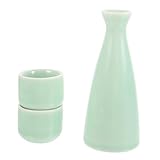 TOBBOMEY Sake Japonés de Tradicional Set con Botella y Dos Tazas Color Verde Ciruela para Servir Vino y Bebidas Seguro y Fácil de Limpiar para Reuniones y Regalos Especiales