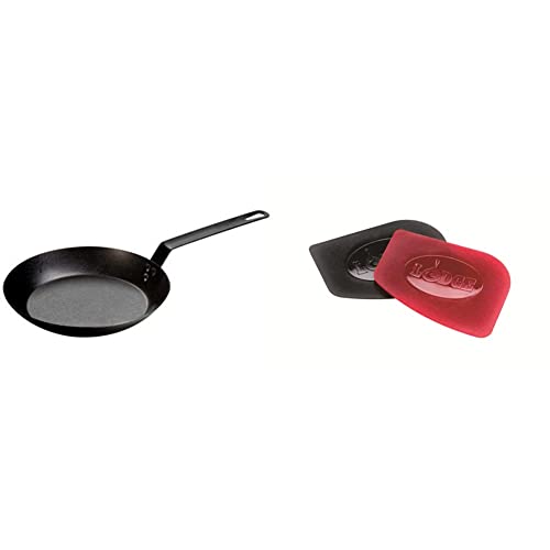 Lodge Crs10 Carbon Steel Skillet, Pre-Seasoned, 10-Inch & Scraperpk Durable Pan Scrapers, Red And Black, 2-Pack #TOP22