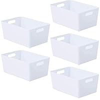 Niftii Pack of 5 Plastic Storage Baskets with Handles – Rectangular Kitchen Organiser Storage Box – Home & Kitchen Storage Basket – Strong Plastic Basket Storage Box – Cupboard Storage Boxes