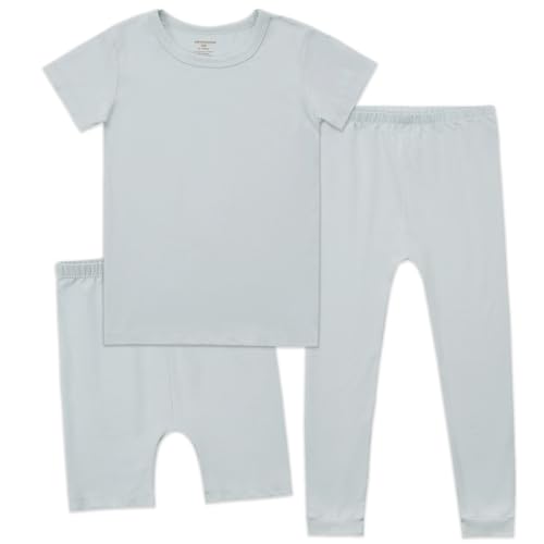 Aablexema Kids Pajamas Set Rayon, 3Pcs Unisex Toddler Short Shirt and Pants Set Snug Fit Sleepwear Pjs 1-6 Years