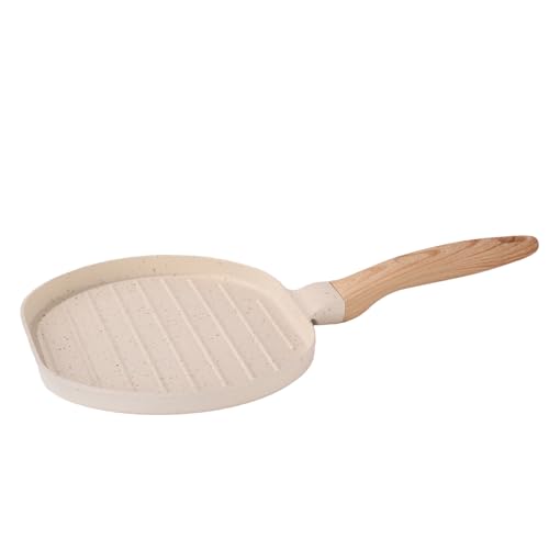 Pan de parrilla - crestas profundas para chorro - plancha antiadherente con mango | Madera de aleación de aluminio Partita antiadherente previa y previa a la sartén | Sartén de de 33 cm para ind