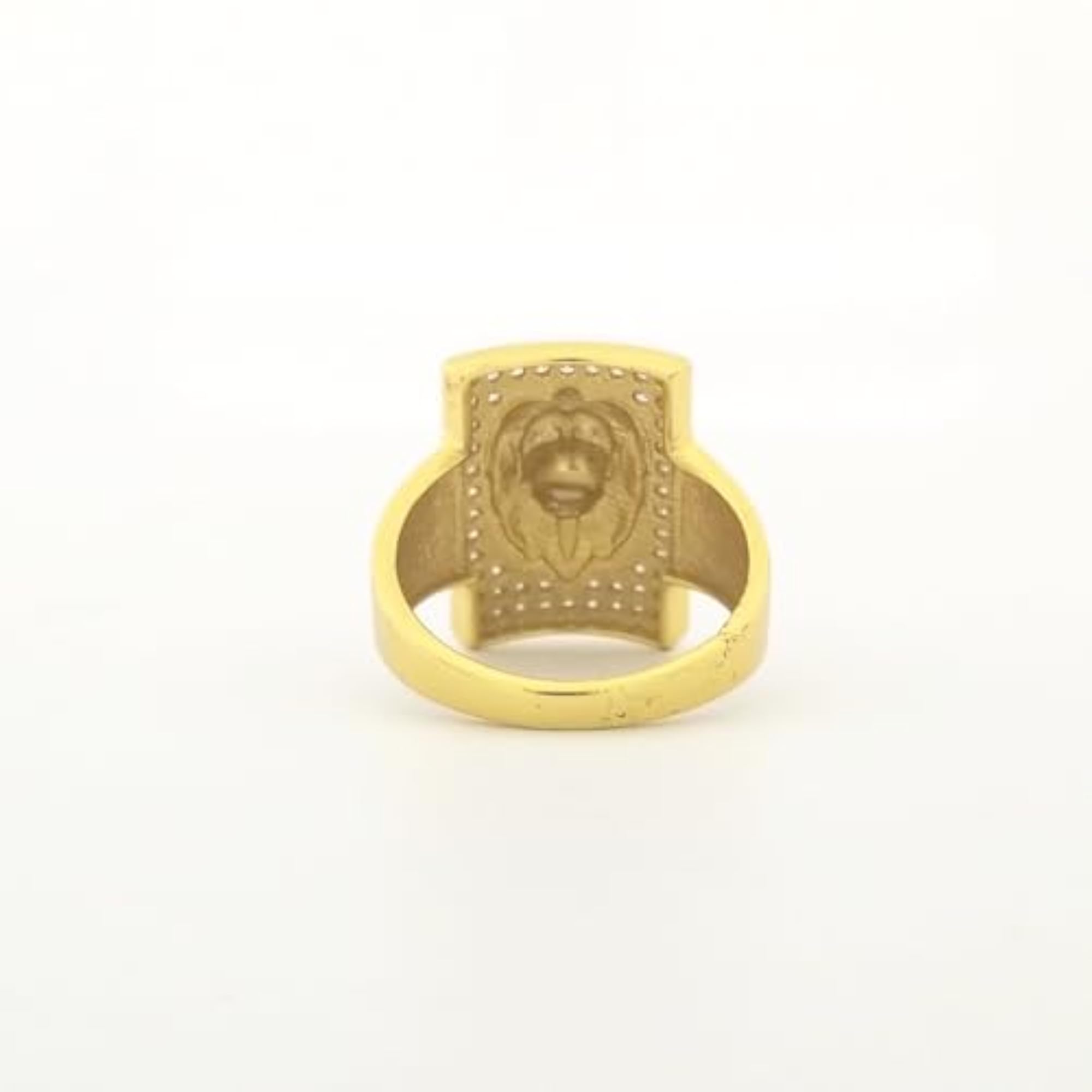 Men's Gold Plated Lion Head CZ Diamond Ring