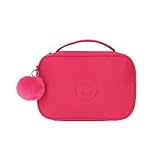 Estojo Escolar Grande em Nylon Tactel para 100 lápis, 30 Elásticos Organizadores, 3 Compartimentos, Resistente, Ziper, Unissex (ROSA)