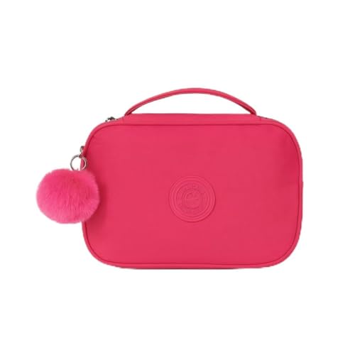 Estojo Escolar Grande em Nylon Tactel para 100 lápis, 30 Elásticos Organizadores, 3 Compartimentos, Resistente, Ziper, Unissex (ROSA)