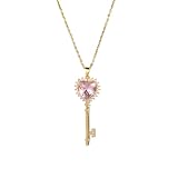 Collar de plata de ley 925 con llave ZC de corazón dulce brillante para mujer, collar de llave y llave de oro amarillo de 14 quilates, delicado y bonito collar de llave para mujer, collar de plata con