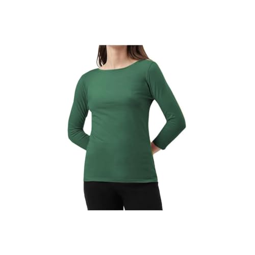 BODYWEAR LTD - Women's Long Sleeve Round Neck T-Shirt Top with Soft Stretch Fabric, Stylish Lightweight Casual Layering Piece for Everyday Comfort and All Season Wear (Bottle Green, S/M)