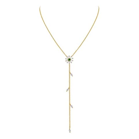 OZEL – Y Chain Daisy Pendant Necklace for women – 14k Gold Plated Brass Chain with Cubic Zirconia inlaid in Flower Stones in green Cover