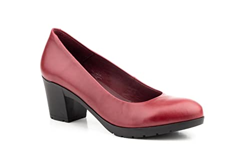 Genérico Morxiva 923 Zapatos de Piel con tacón Ancho, con Plataforma, Suela de Goma,Suela Antideslizante (Burdeos, Numeric_39)