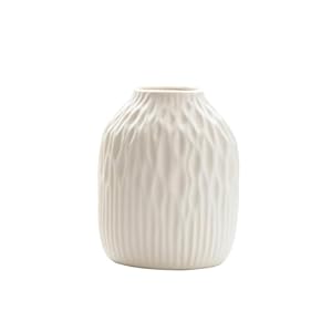 White Ceramic Vase, 6 Inch Flower Vases Home Decor, White Ribbed Vase for Pampas Grass, Vases for Centerpieces Living Room Table Entryway Shelf