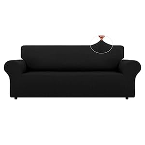 LURKA Stretch Sofa Slipcovers 1 Piece Couch Covers for 3 Cushion Couch Sofa Furniture Protector Full Sofa Covers with Elastic Bottom for Kids and Dog (Large, Black)