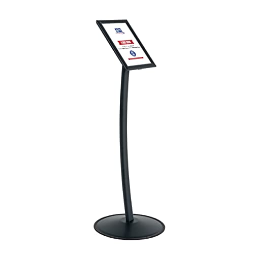 M&T Displays Simplistic Curved Menu Board, Anthracite Gray, Pedestal, Sign Holder, Floor Standing, Aluminum, Front Loading, Easy Open, Poster, Advertisement, Sign Holder for Restaurant, Cafe, Hotel (Anthracite Gray, 8.5x11 inch)