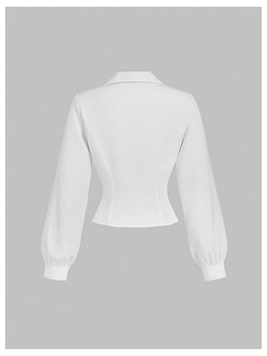 Floerns Women's Button Down Shirts Ruched Bishop Sleeve Dressy Casual Blouse Top2