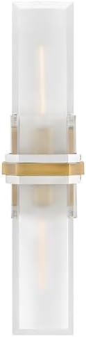 Hinkley Kipton Large Bath Wall Sconce, Clear and Etched Beveled Glass, Two-Tone Finish, Install Vertical/Horizontal, Polished Nickel with Heritage Brass Accent