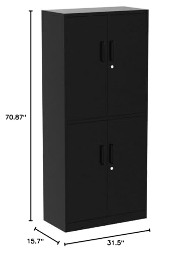 Image of Yizosh Metal Storage Locking Cabinet with 4 Doors and 2 Adjustable Shelves,71 inch Lockable Garage Tall Steel Cabinet,for Home Office,Living Room,Pantry,Gym,Commercial Storage (Black)