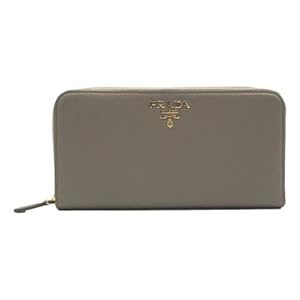 Prada Argilla Gray Vitello Grain Leather Zip Around Continental Wallet