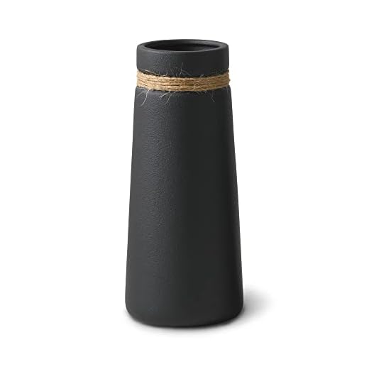 Jarrón de Cerámica Flature para Hierba de Las Pampas, Florero Negro como Moderna Decoración Boho para Salas de Estar, Jarrón Grande de 25 cm de Altura en Mate, Decoración para Flores Frescas & secas