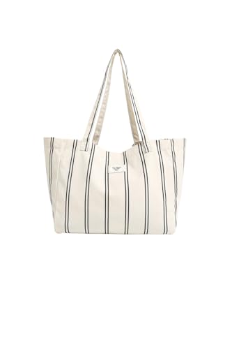 Image of Jeelow Large Striped Or Patterned Canvas Tote Bag for Women Men Shoulder Handbag with Zipper Pocket Travel