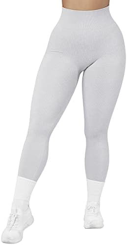 SUUKSESS Women Ribbed Seamless Leggings High Waisted Workout Gym ...