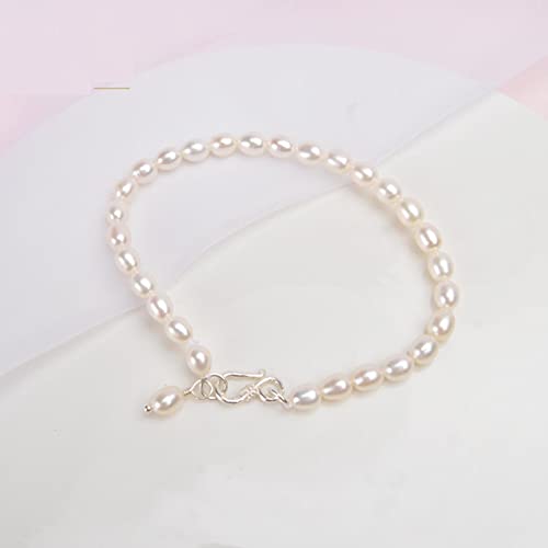 Image of 4-5mm Natural Freshwater Pearl Bracelets 925 Sterling Silver Jewelry For Women Gift