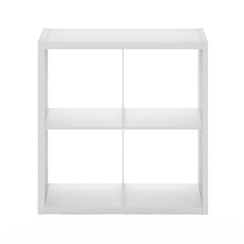Image of Furinno Hermite 4-Cube White Coffee Bar, Kitchen Island, Kitchen Storage, Bakers Rack, for Pantry Organizers and Storage, Kitchen Organization, Plain White